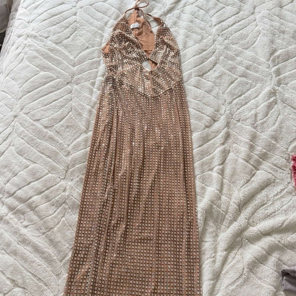 Gold Embellished Maxi Dress in Watermelon - Picture 3 of 3
